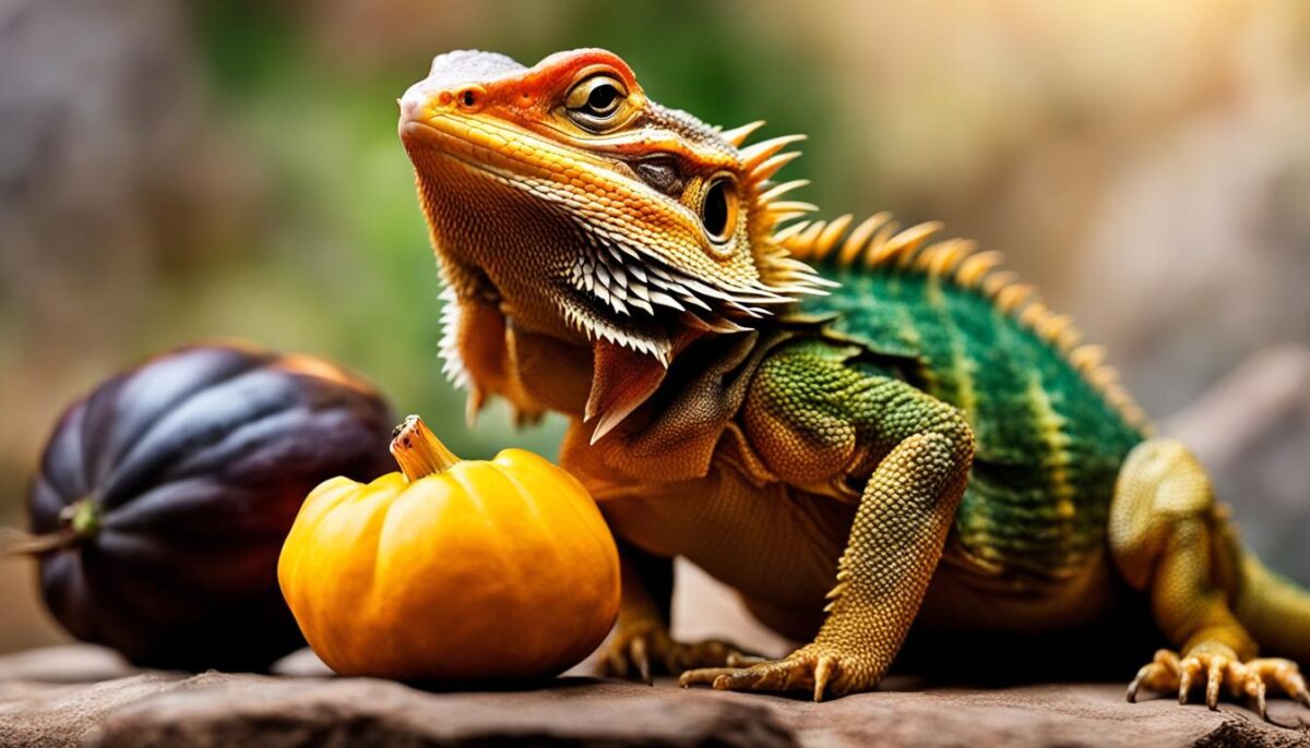 bearded dragon eating acorn squash